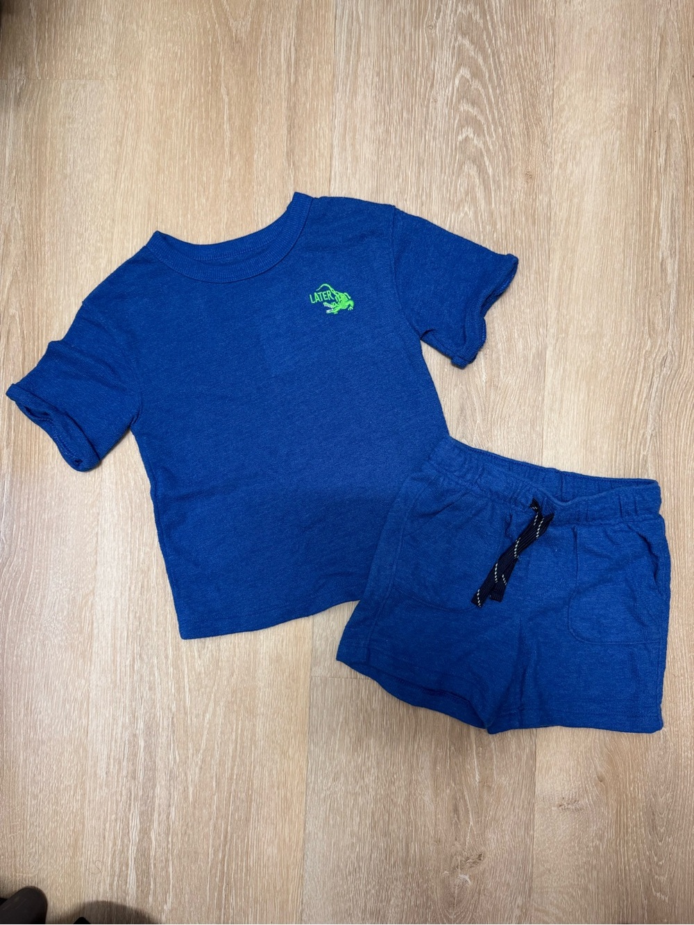 Toddler Blue Tee and Shorts Set with Neon Green Logo